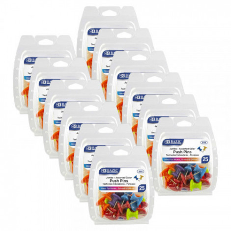 BAZIC Products® Jumbo Push Pins, Assorted Color, 25 Per...
