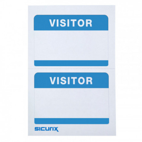 SICURIX Visitor Adhesive Badges, Blue, Pack of 100