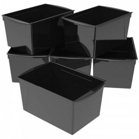 Storex Wide Book Bin, Black, Set of 6