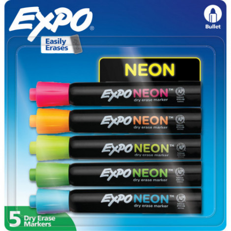 EXPO® Neon Dry Erase Markers, Assorted Colors, Bullet...